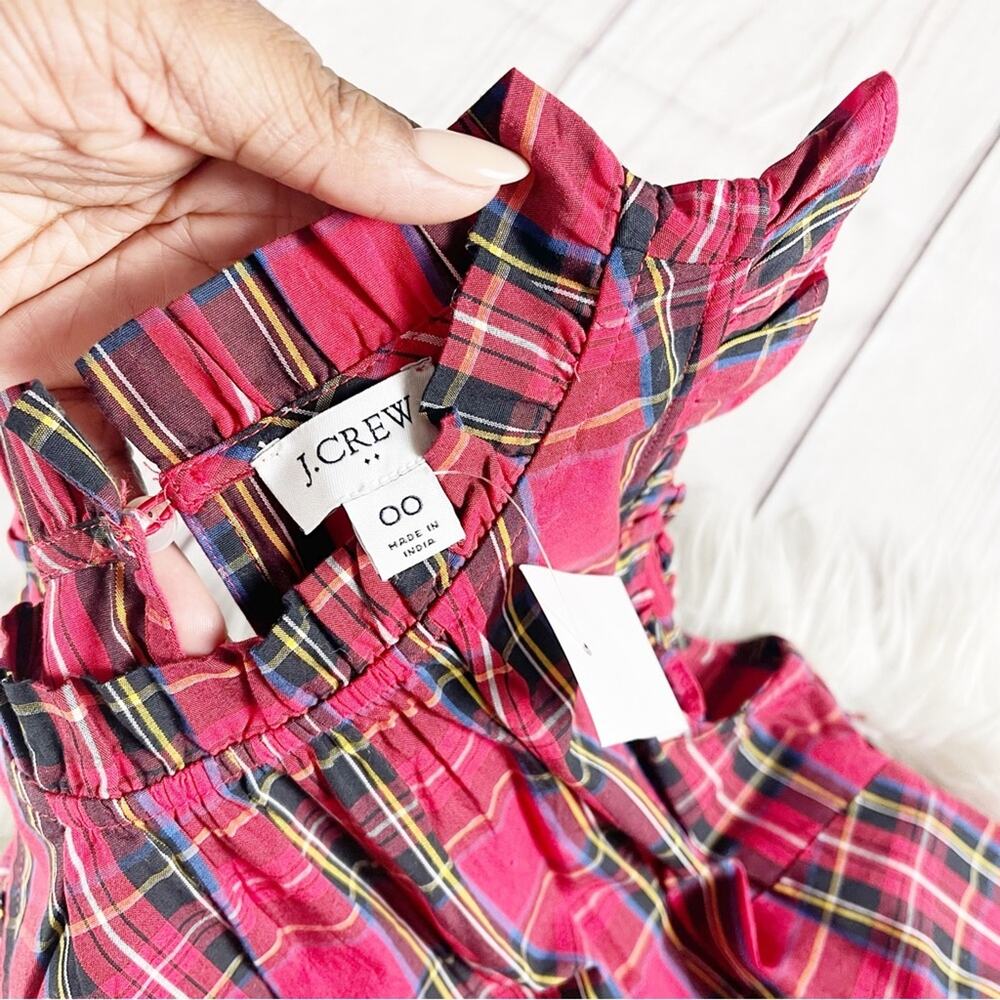 J. Crew Women's Factory Petite‎ Tiered Tartan Red Ruffle Midi Dress Size 00 - Picture 4 of 6